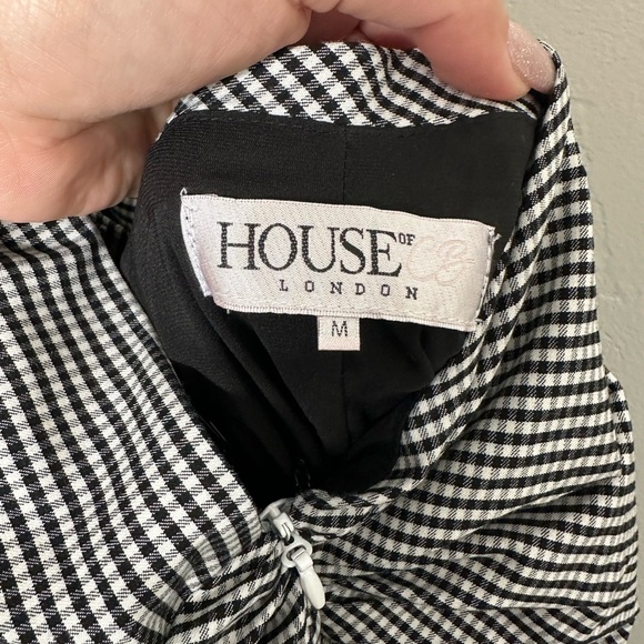 House of CB Black & White Checkered Draped Mini Halter Dress - Picture 4 of 6